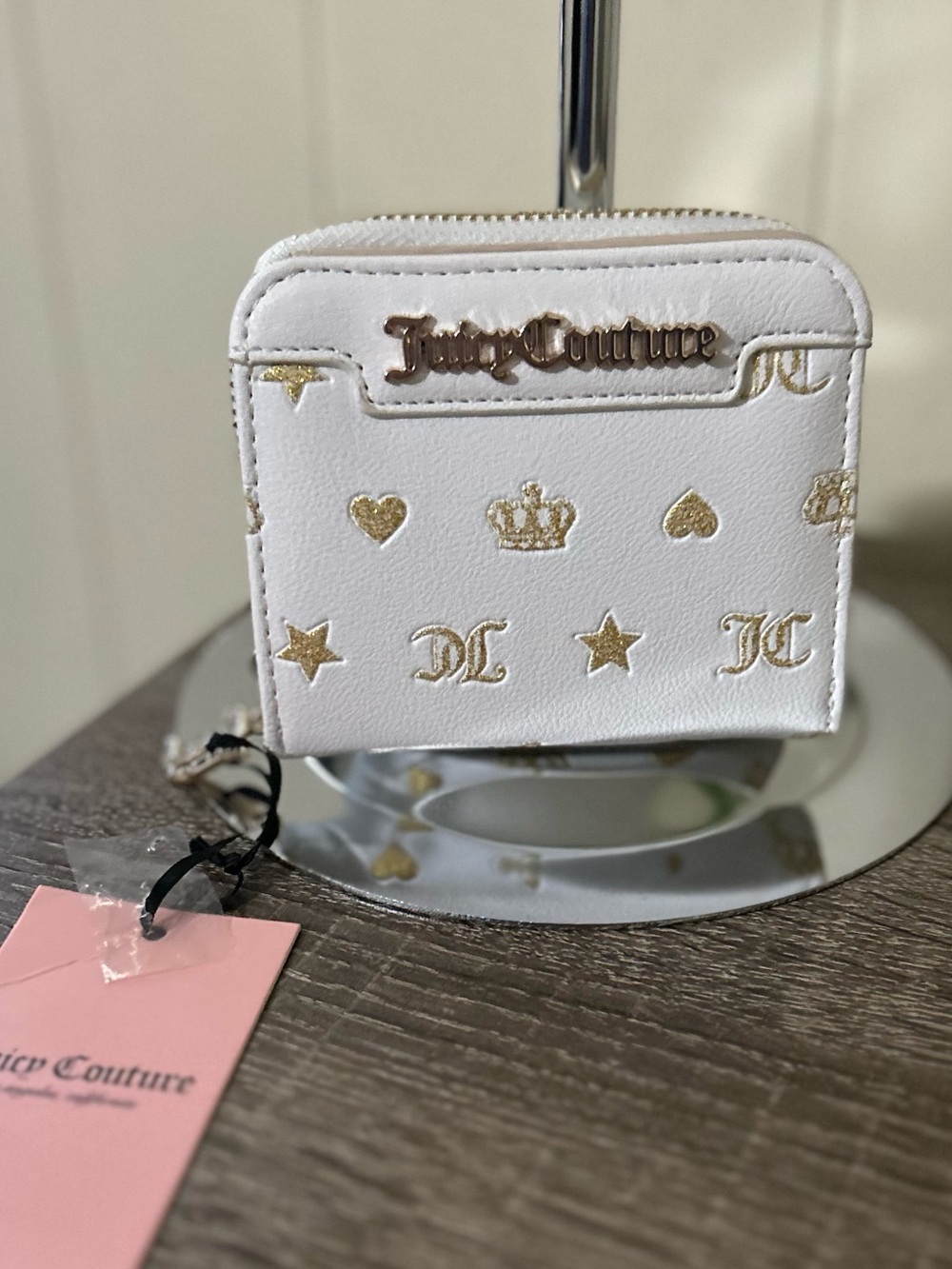 Juicy Couture Small White Zip-Around Wallet with Gold Zip